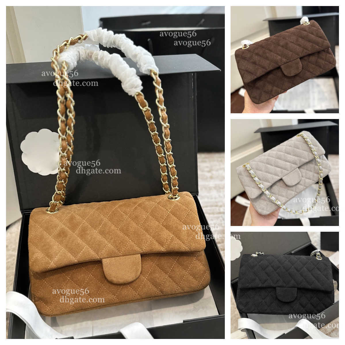 Top quality Luxury Designer Classic flap bag Suede CF Chain Shoulder Bag Women Fall and winter new fashion trend handbags Crossbody Chocolate Brown