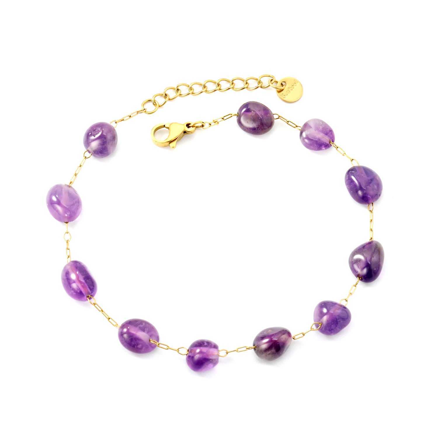LUXUKISSKIDS Trendy Natural Purple Crystal Stones for Woman/Ladies Steel Stainless Charm Chain Jewellry Gifts C251105