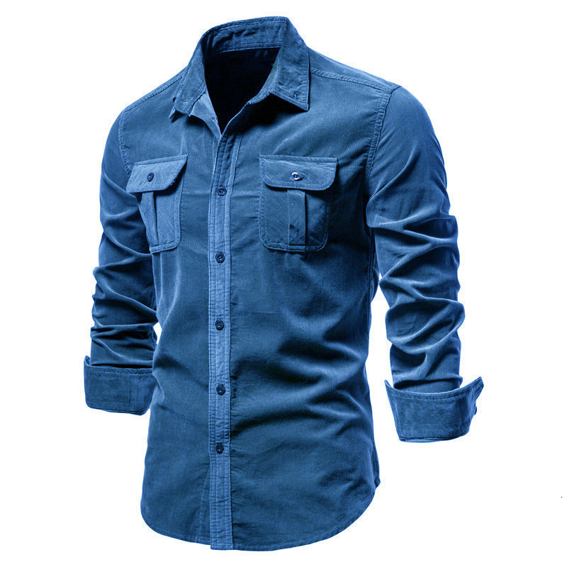 Autumn Mens Denim Shirt Cotton Elastic Casual Social Double Pockets Slim Jeans Shirts for Men 240827