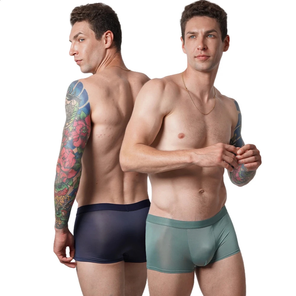 2 Summer Fashion Boxing Shorts Polyester Solid Color Mens Ice Silk Underwear Breathable Thin L6XL y250420Z