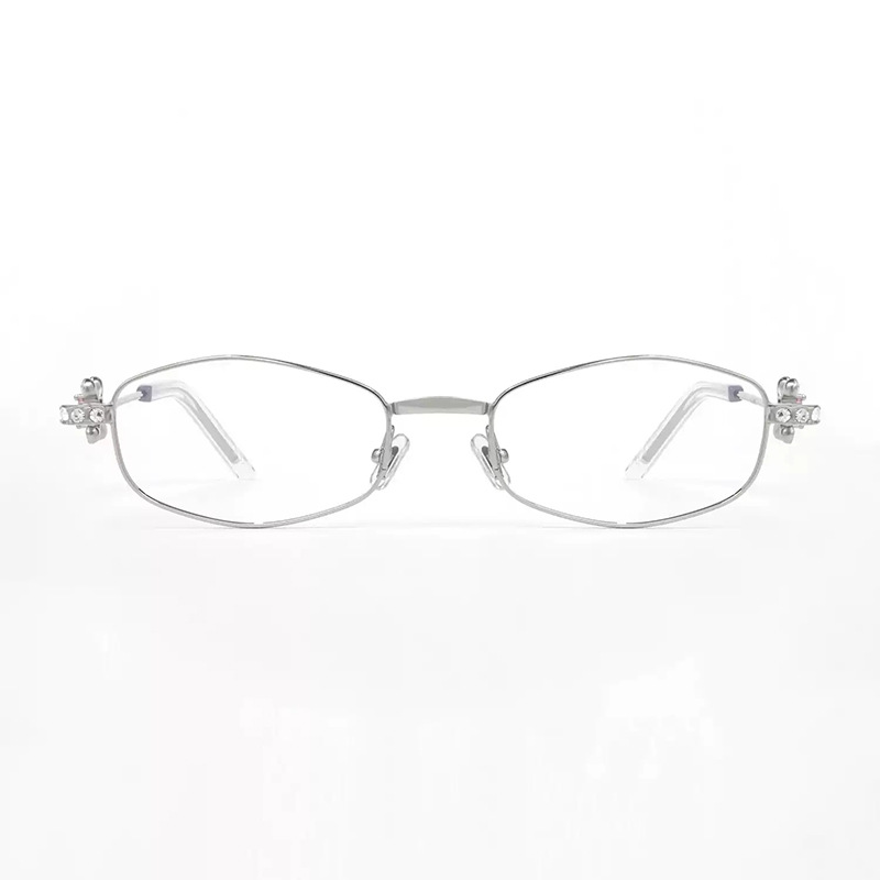 Women's Men's Frameless Glasses Frame For Women Oval Diamond-studded Personality Plain Ultra-light Glasses Shortsightedness