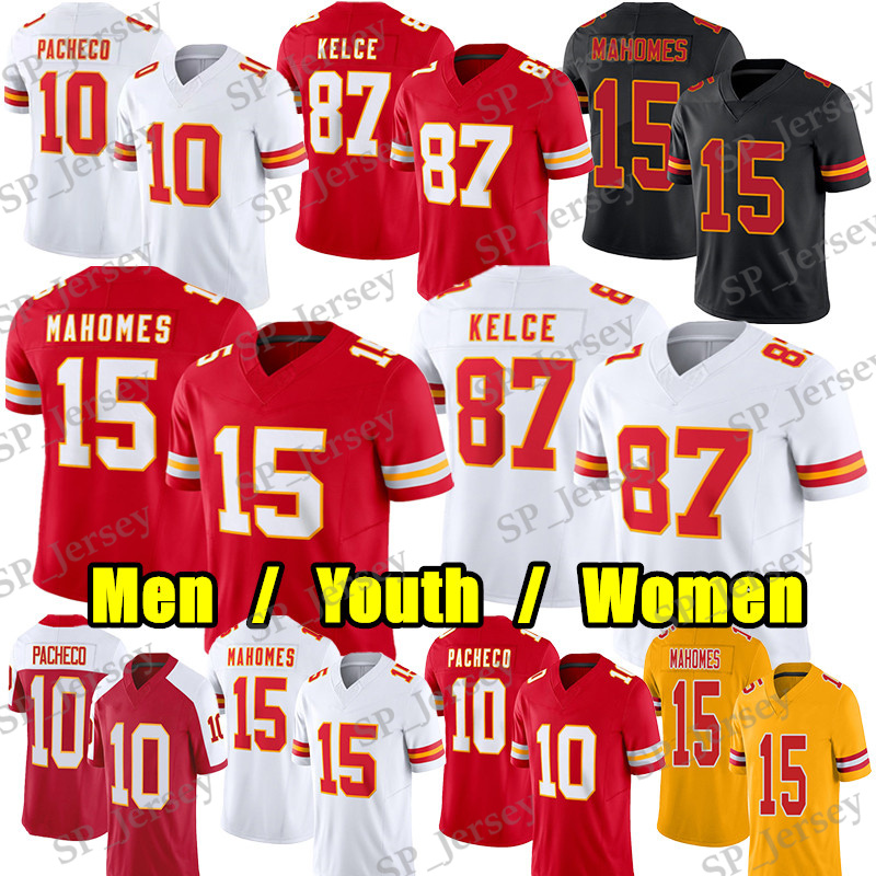 #15 Patrick Mahomes Football Jersey #87 Travis Kelce Isiah Pacheco Xavier Worthy Chris Jones Harrison Butker Nick Bolton Rashee Rice Karlaftis Josh Simmons jersey