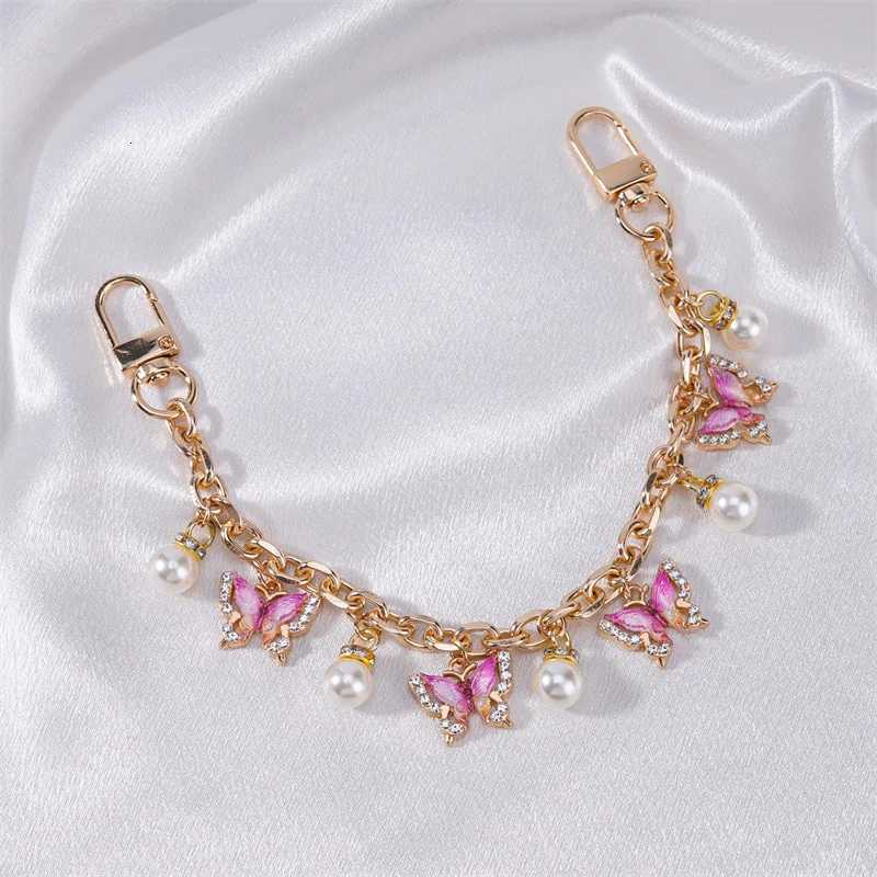 HOLIN Pink Butterfly Purse Chain Charm 26CM Gold Chain Bag Keychains Luxury Colgantes Para Bolsas Decorativos Tasche CharmsT251127
