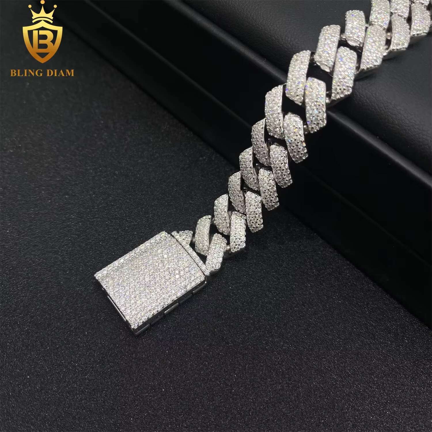 925 Sterling Silver Ice Out 14MM Moissanite Diamond Cuban Chain HipHop Bracelet Cuban Chain for Men Jewelry