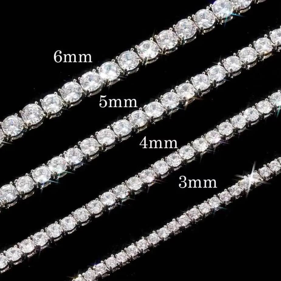 RB Gems 925 Sterling Silver VVS Moissanite Tennis Chain Necklace 2mm 65mm Fine Chains for Women and Men Gold Zircon Jewelry