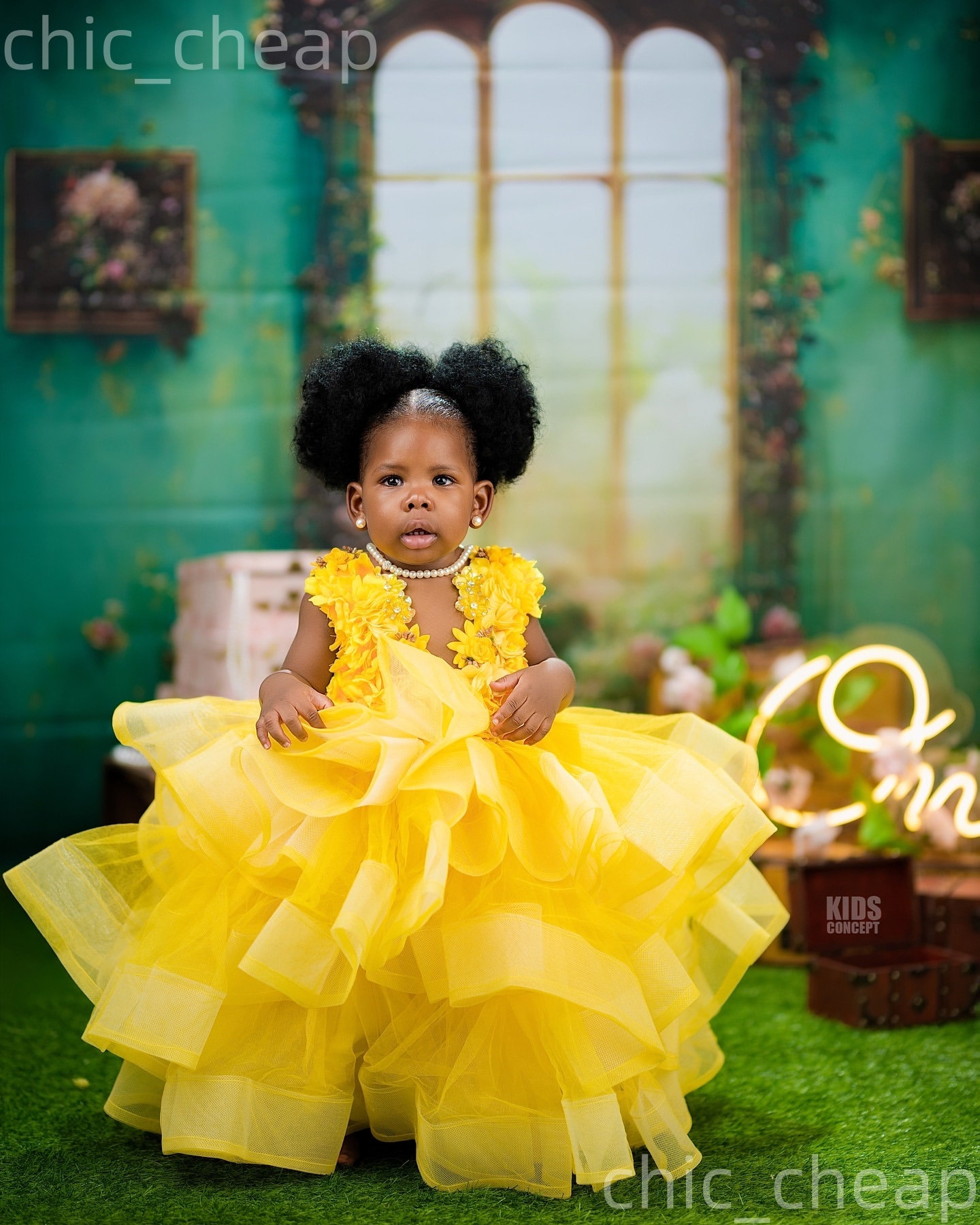 2026 Yellow Ball Gown Flower Girl Dresses Flowers Tulle Tiers Sheer Neck Little Girl Christmas Peageant Birthday Christening Tutu Dress Gowns ZJ422