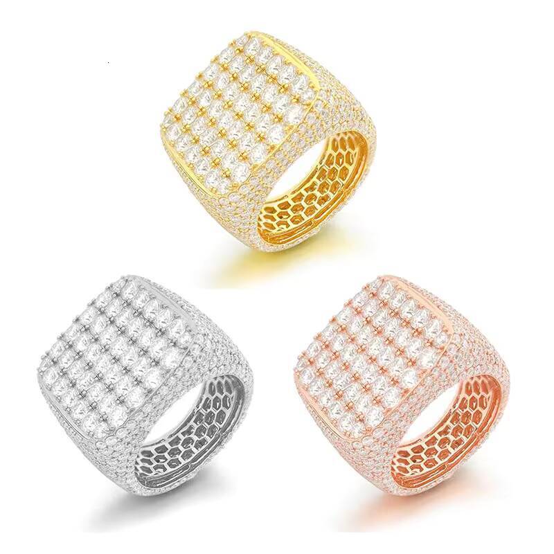 Iced Out Gold Plated 925 Sterling Silver Hip Hop Ring Fine Jewelry Vvs Moissanite Diamond Hiphop Ring