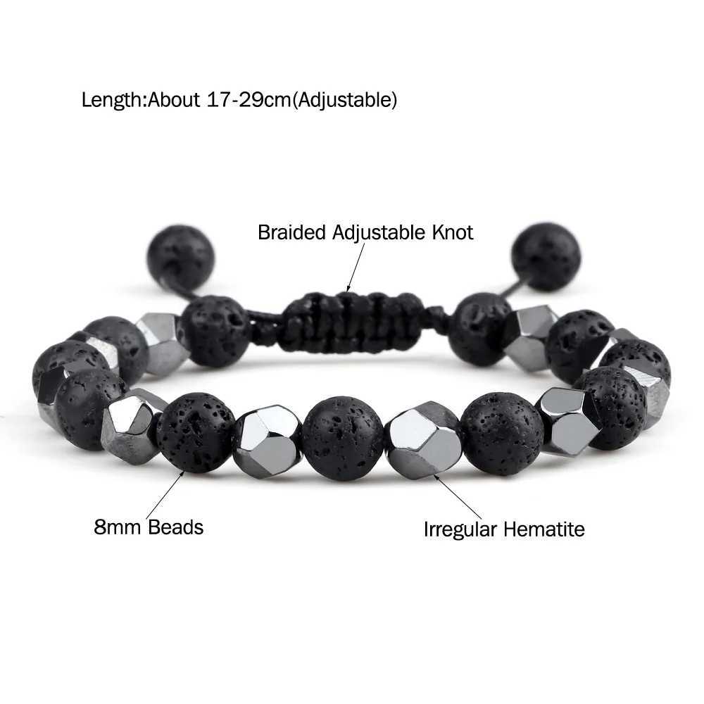 8mm Natural Black Lava Stone Distance Beaded Irregular Hematite Beads Bangles For Women Men Couples Yoga Jewelry Gifts C251105