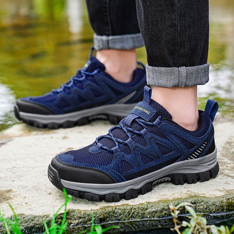 Outdoor hiking shoes, mesh breathable casual shoes, casual sports shoes, wear-resistant and anti-slip, large-sized mountaineering shoes, swivel buckle