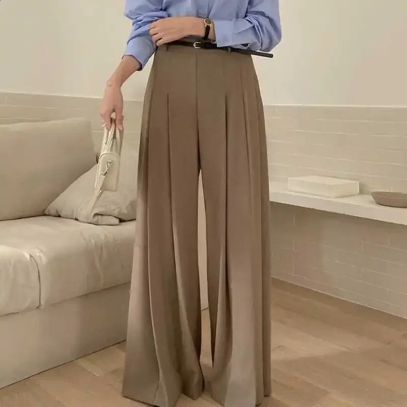 High waist wide leg loose casual pants drawstring simple style floor length straight cut suitable for women 250427
