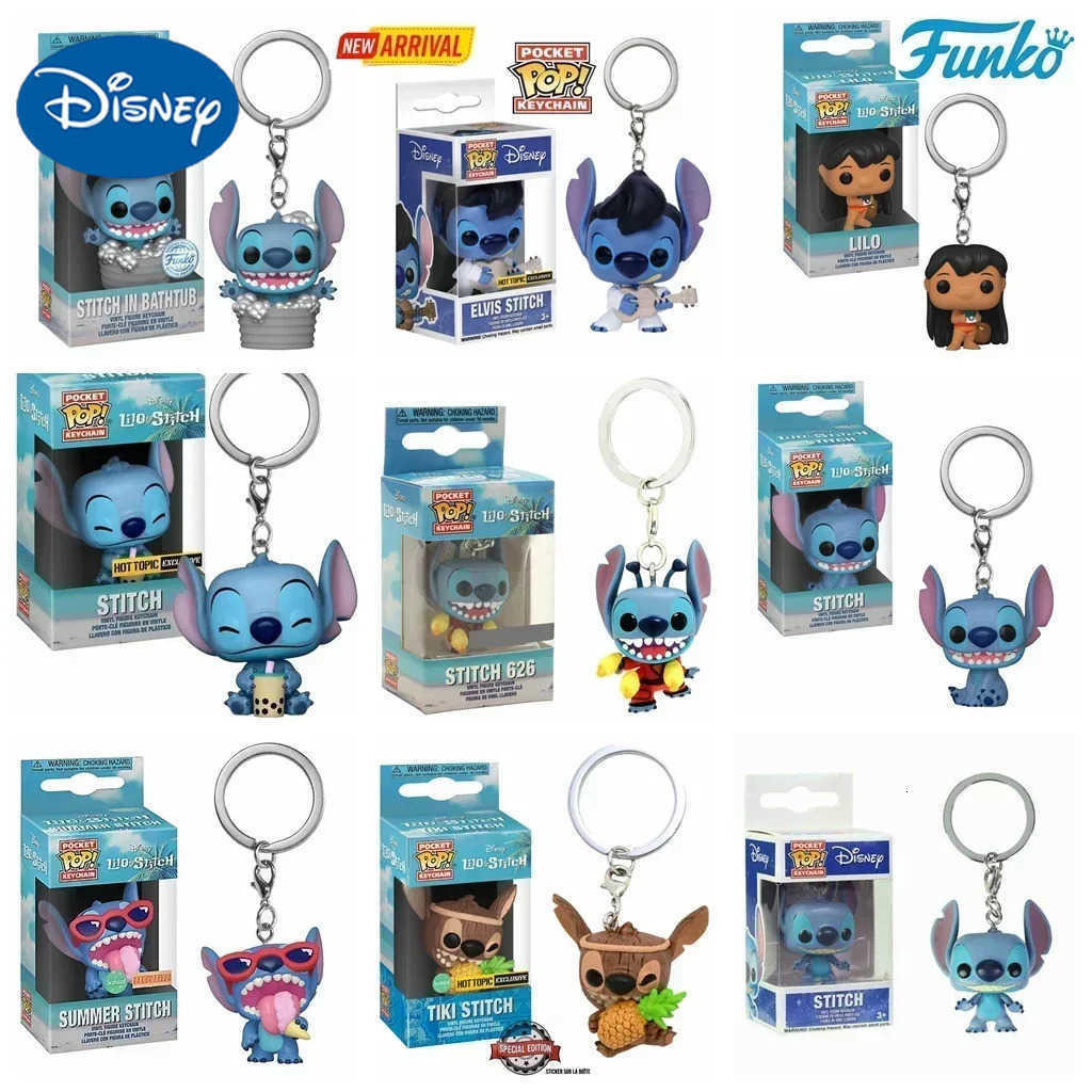 Disney FUNKO POP ELVIS STITCH IN BATHTUB Summer STITCH 626 Keychain Toy TIKI STITCH LILO Vinyl Figure Pocket Pop Keyring Toys H251127