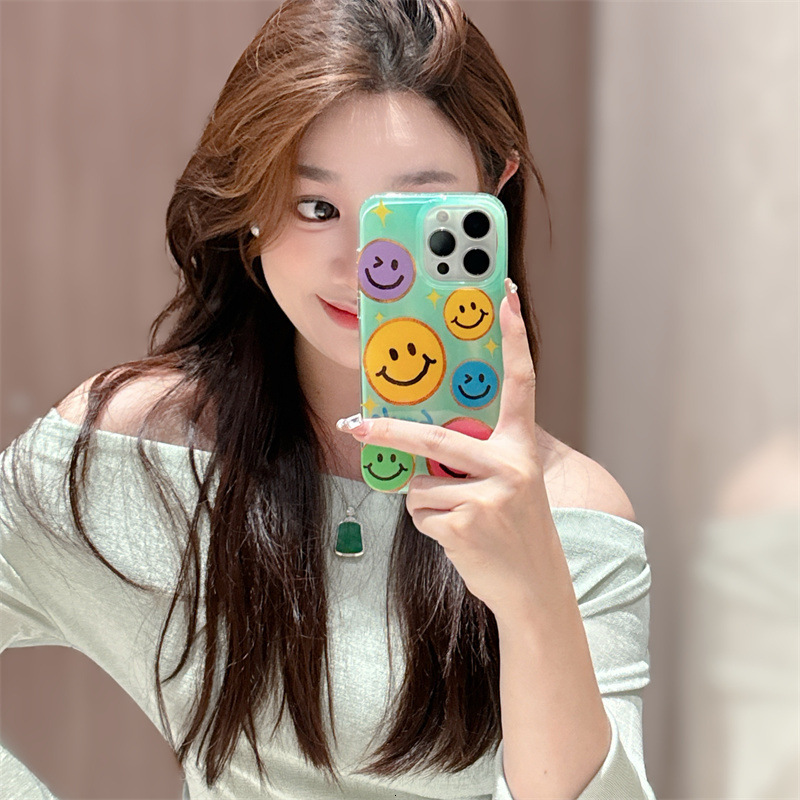 Colorful Smiley Face Phone Case Compatible with iPhone 16/15 Pro Max Designer New Ins Style Niche Protective Case