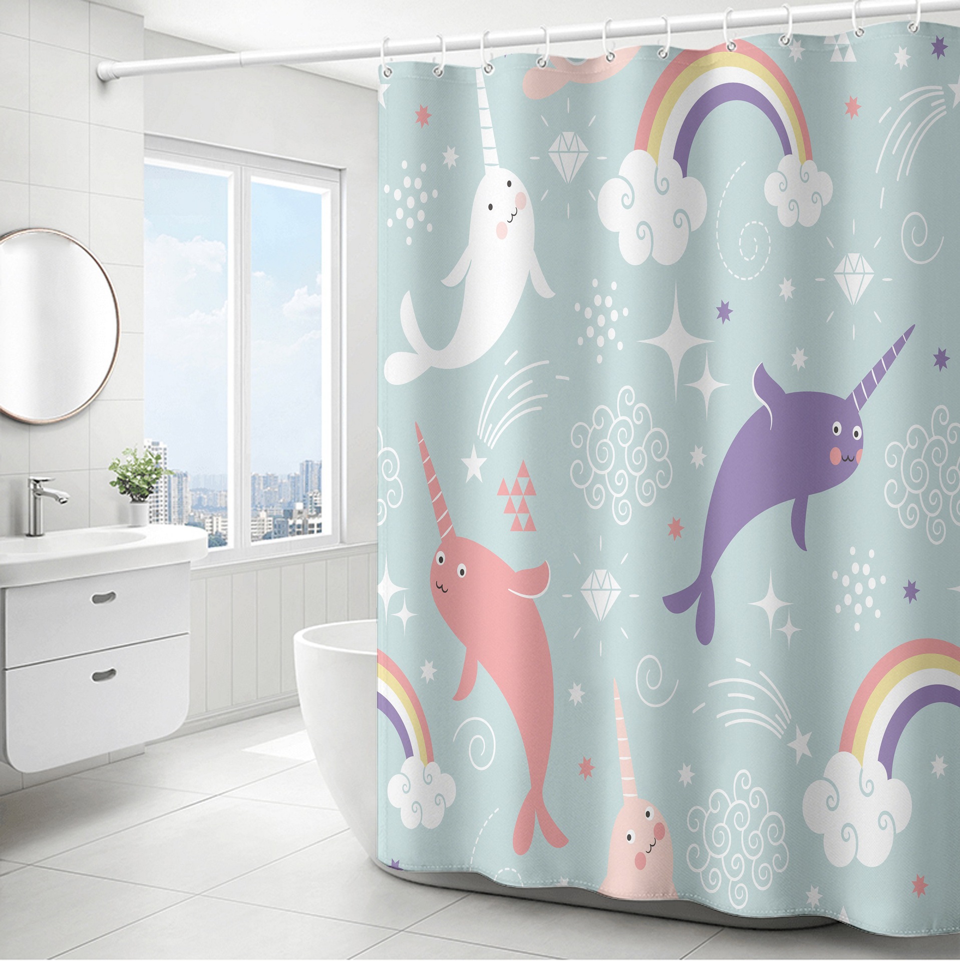 YL-37820 Polyester Ocean Print Thickened Waterproof Shower Curtain - Multiple Styles Available for Wholesale in Bathrooms and Toilets