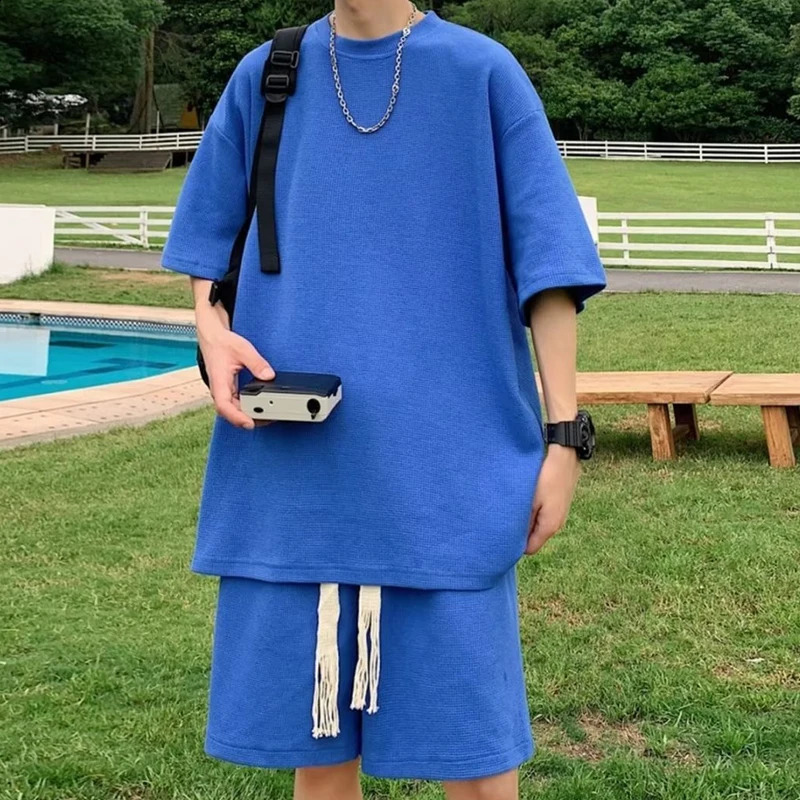 Summer Korean Solid Loose Mens T-shirtShorts Sportswear Sportswear Oversized 5XL 250427