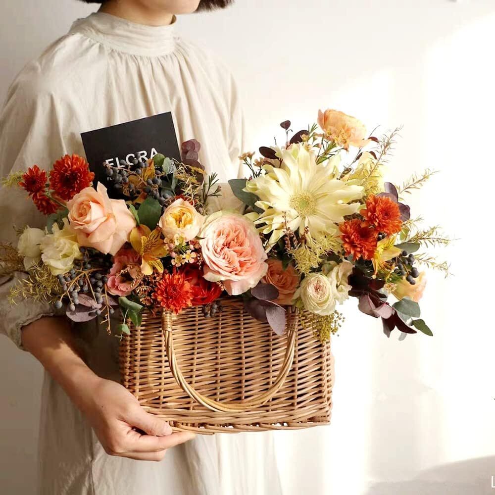 Bow woven rattan straw top handle wicker basket handbag bohemian style beach bag wer basket, brown