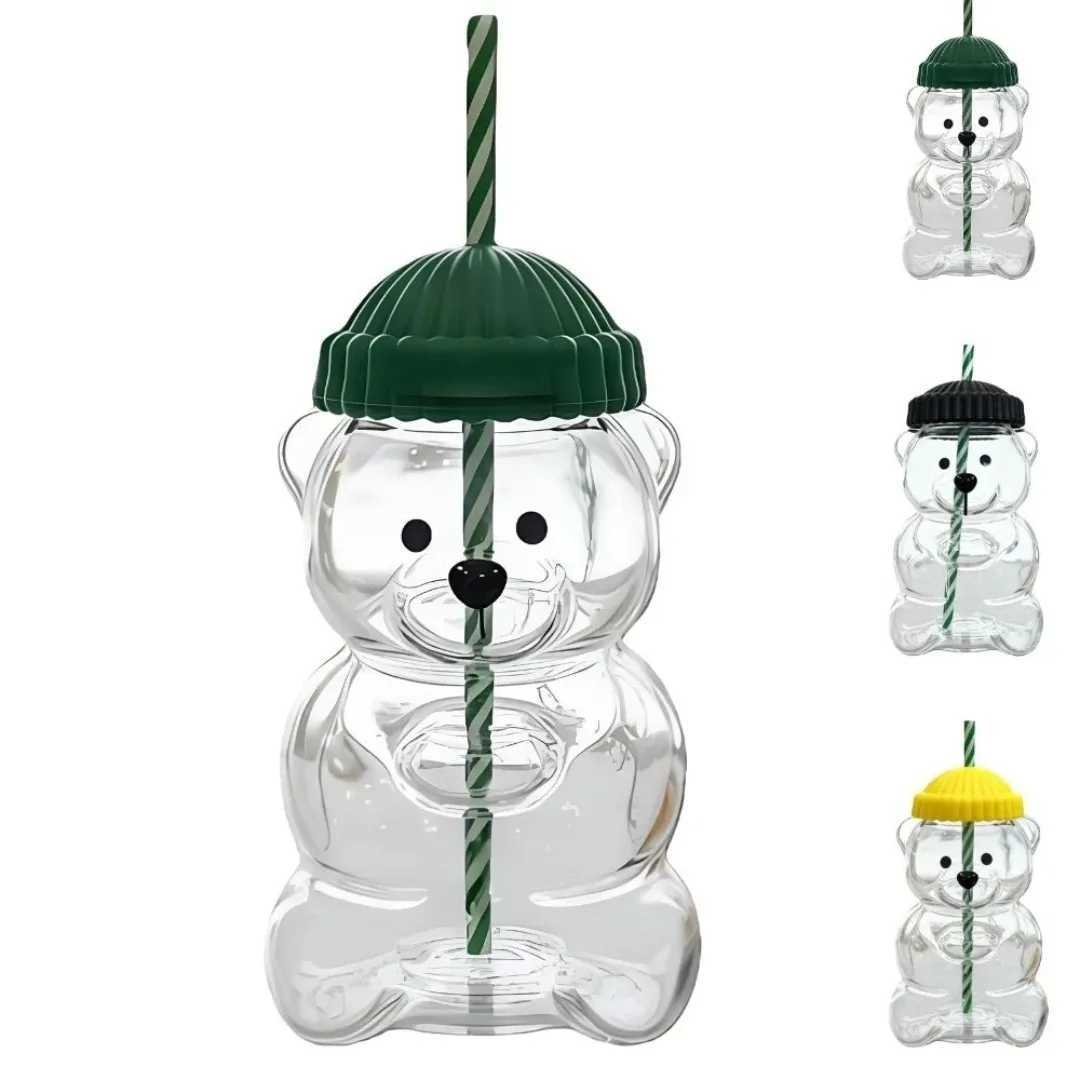Bear Glass Mug 500ML Large Capacity Straight Drink Straw Cup With Cute Lid Portable For Daily Travel L251127