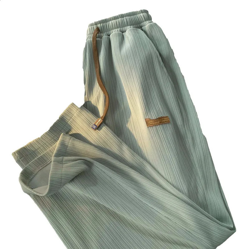 High end silk straight leg mens pants with thin touch in summer casual and loose bottom suitable for casual travelers fashion 250427