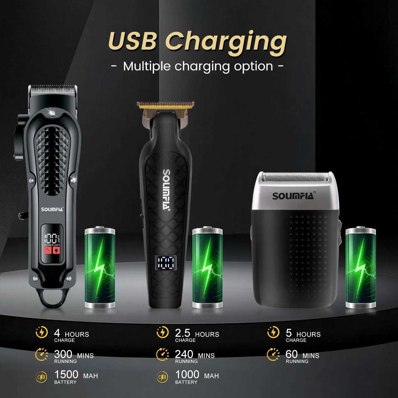 Solimpia Hair Clippers Set Machine Oil Head Carving Digital Display Haircut Scissors Electric Pusher Three-Piece SetT251127