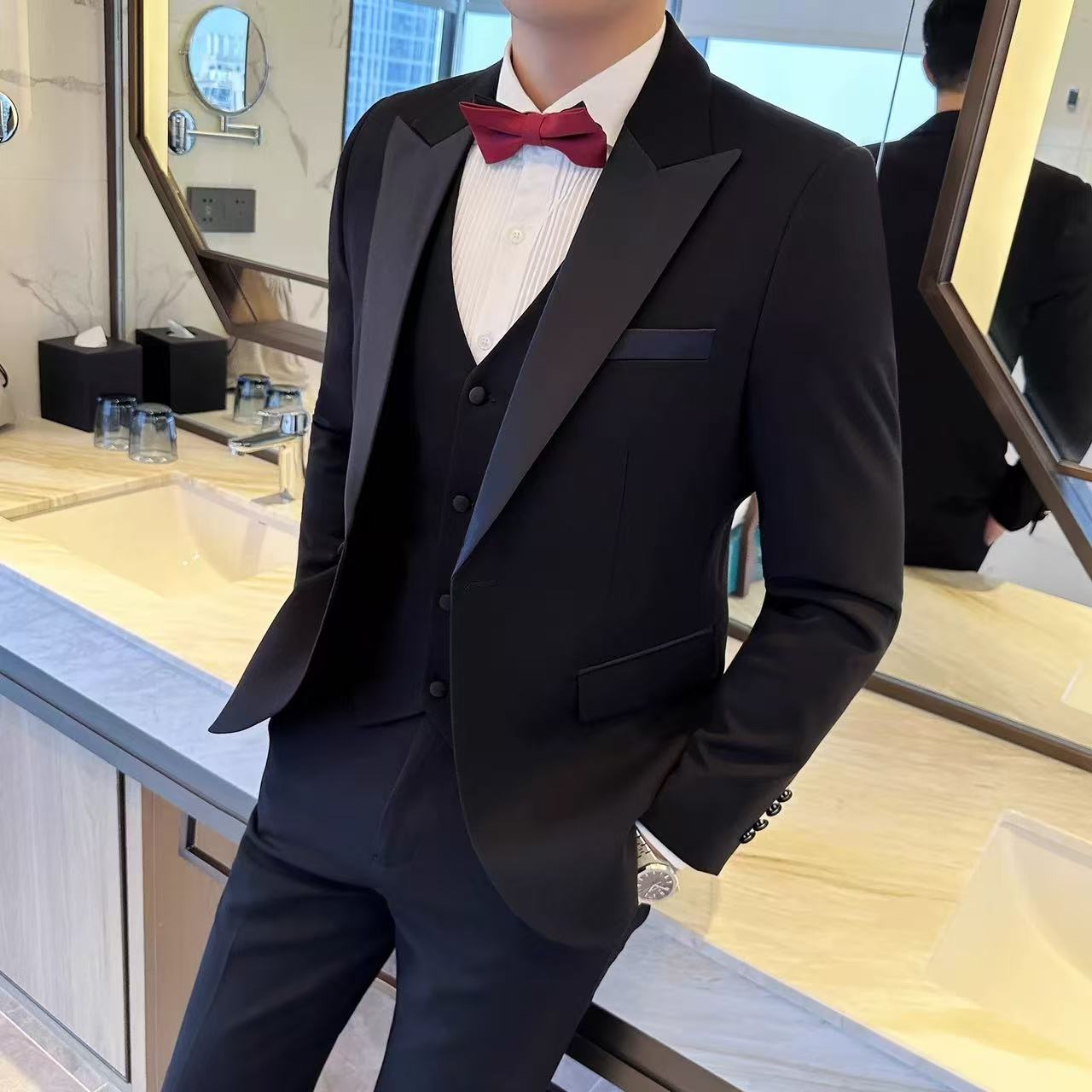 S001 Men's Suit High-end Tuxedo Dress Korean Business Casual Double-breasted Suit Jacket