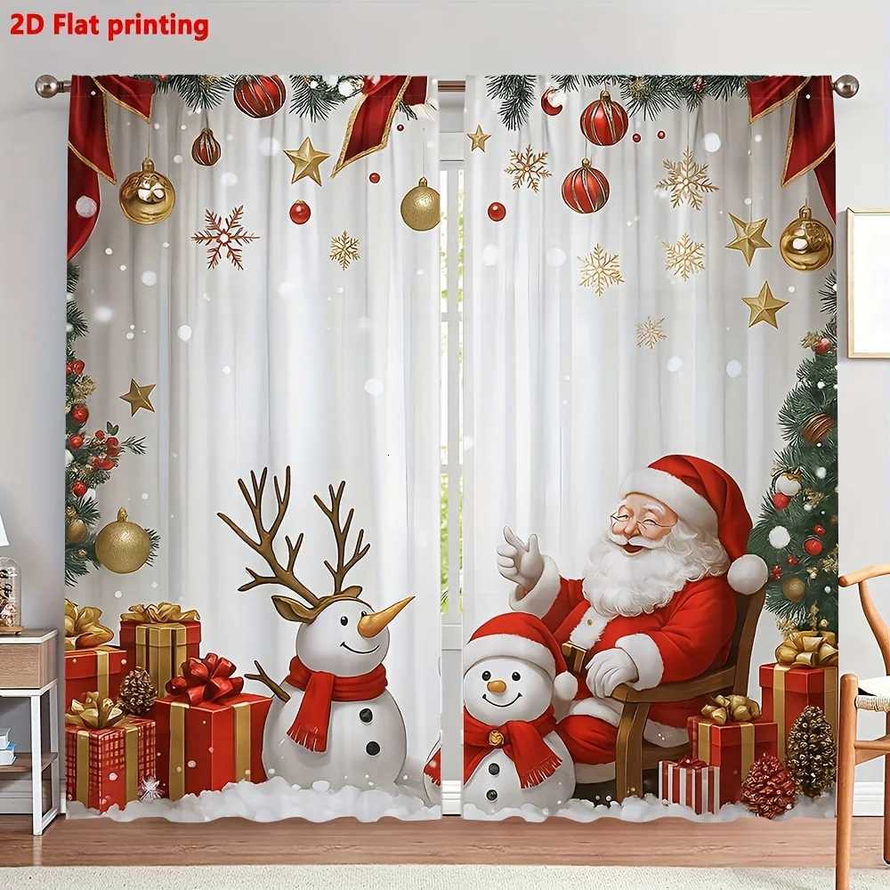 Curtain Christmas 2PC Christmas Curtains Santa Snowman Print Blackout for Bedroom Living Room Dining Room Holiday Home Decor Y251126