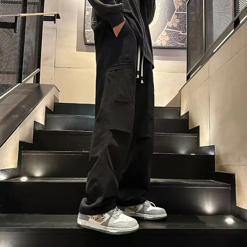 wide leg pocket cargo pants mens Trouser neutral loose casual cotton straight outdoor fashion pants large size 5xl 250427