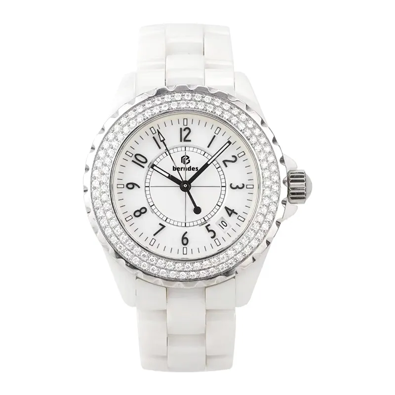 Ladies fashion elegant watch famous designer to create white and black ceramic manufacturing diamond inlaid glow-in-the-dark function depth waterproof