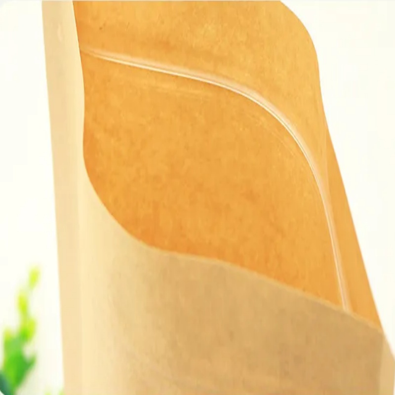Reusable Kraft Paper Self-Seal Zipper Bags with Clear Window for Dried Fruits & Nuts - 10x15 cm