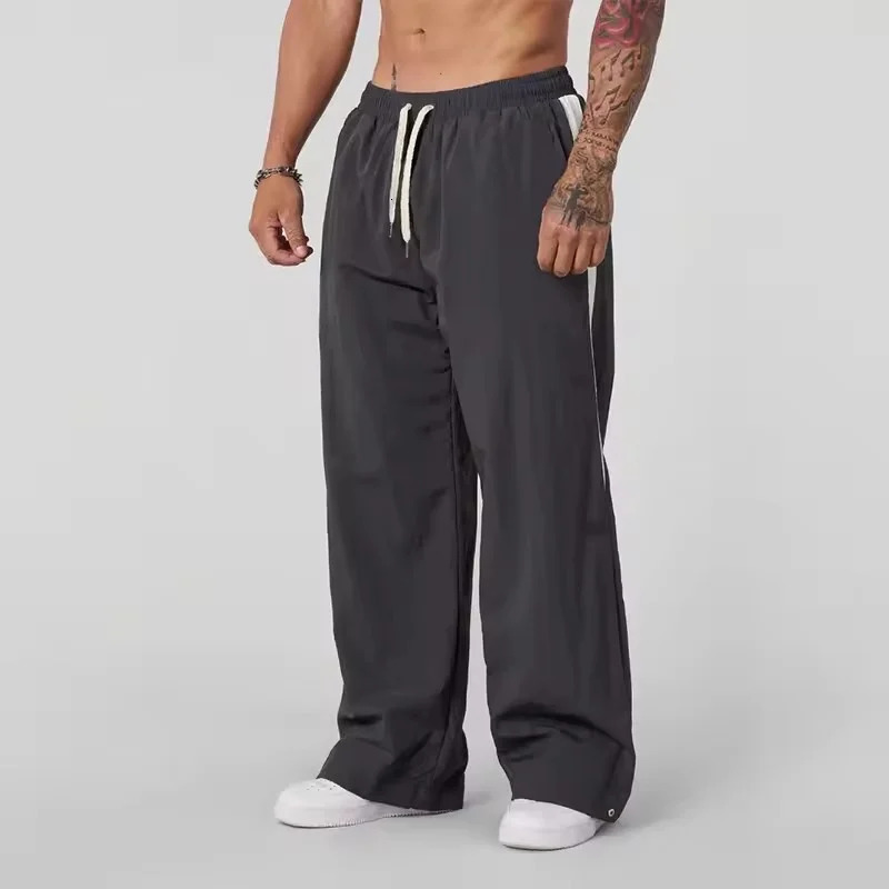 spring Autumn Track Pants Mens Loose Casual Wide Leg trousers Trendy Sports Splicing Breathable running straight-leg pants 251126