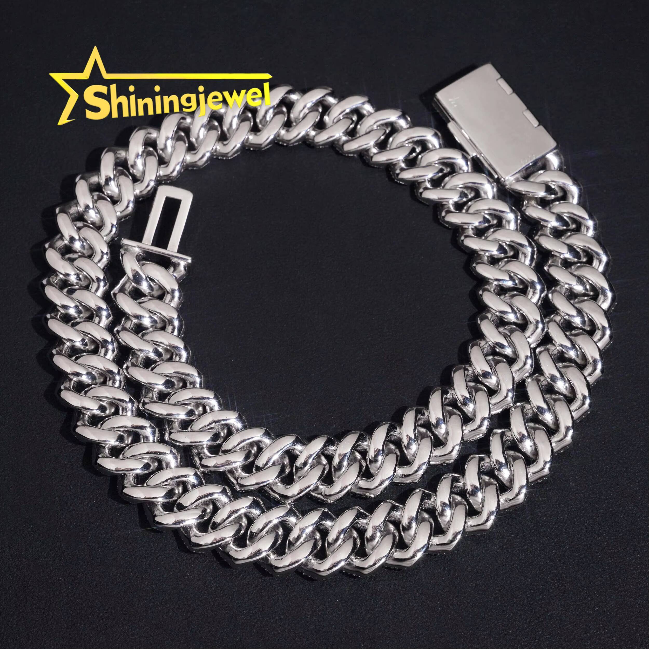 Popular Rose Gold Plated 15mm Cuban Chain Iced Out Jewelry Moissanite Cuban Necklace Bracelet Custom Hip Hop Diamond Cuban Links