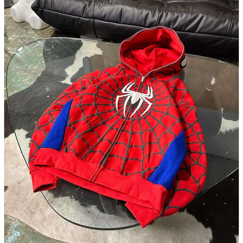 European and American Cross-Border New Gothic Dark Spider Print Hooded Cardigan Full Zip Loose Unisex Trendy Sweatshirt Jacket