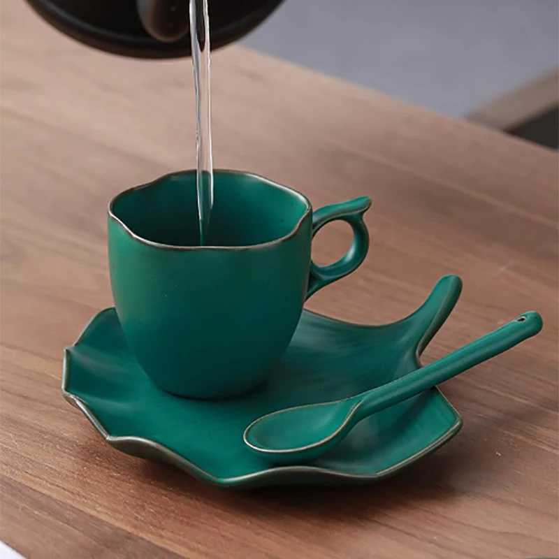 Green Apricot Leaf Ceramic Coffee Cup Saucer European Porcelain High-end Afternoon Tea Flower Tea Latte Coffee Cup Breakfast Mug C251127
