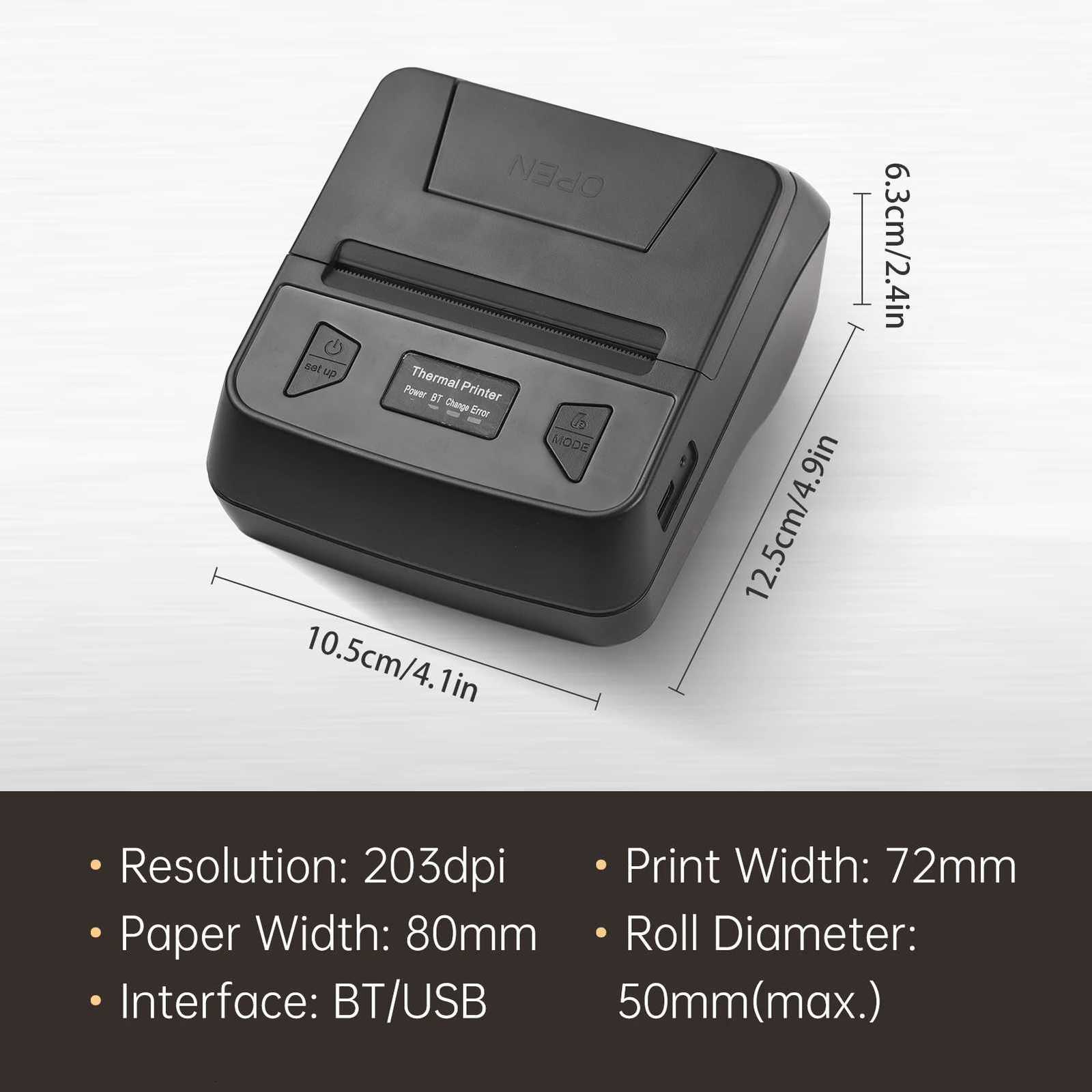 T380TS 80mm Receipt Label Printer Wireless BT Thermal Receipt Printer Mobile Bill Printer Cpatible with Android/iOS/Win System H251127