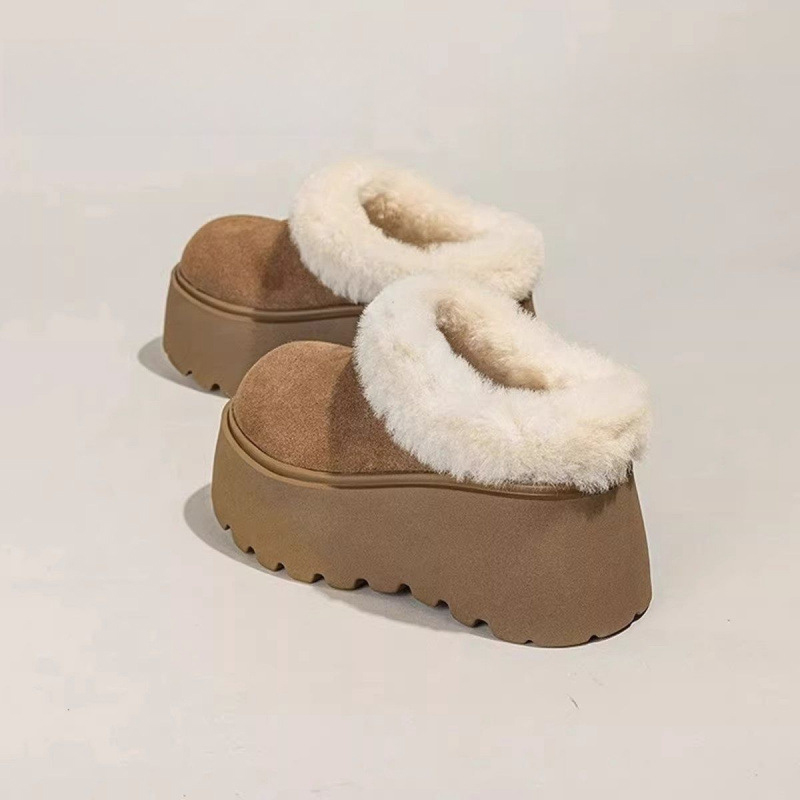 Free shipping Designer Slippers Versatile thick soled warm womens winter with plush insulation snow boots height increasing cotton shoes brown