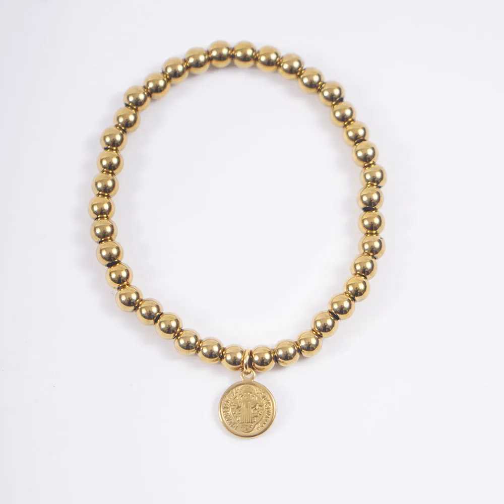 Stainless Steel San Benito Medal For Women Gold/Silver Color Metal St Benedict Cross 5mm Bead Chain Pulseira C251105