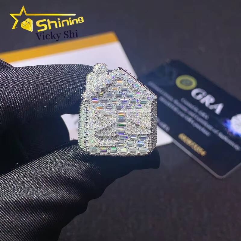 Fine Jewelry 925 Solid Silver House Style Iced Out Baguette Moissanite Diamond Ring Custom Moissanite Men Hip Hop Rings