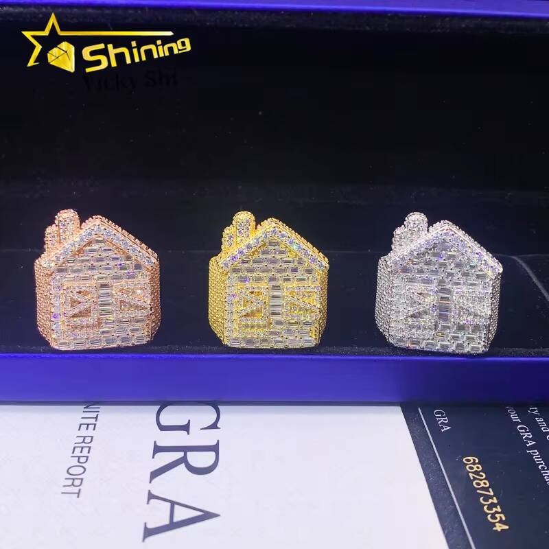 Fine Jewelry 925 Solid Silver House Style Iced Out Baguette Moissanite Diamond Ring Custom Moissanite Men Hip Hop Rings