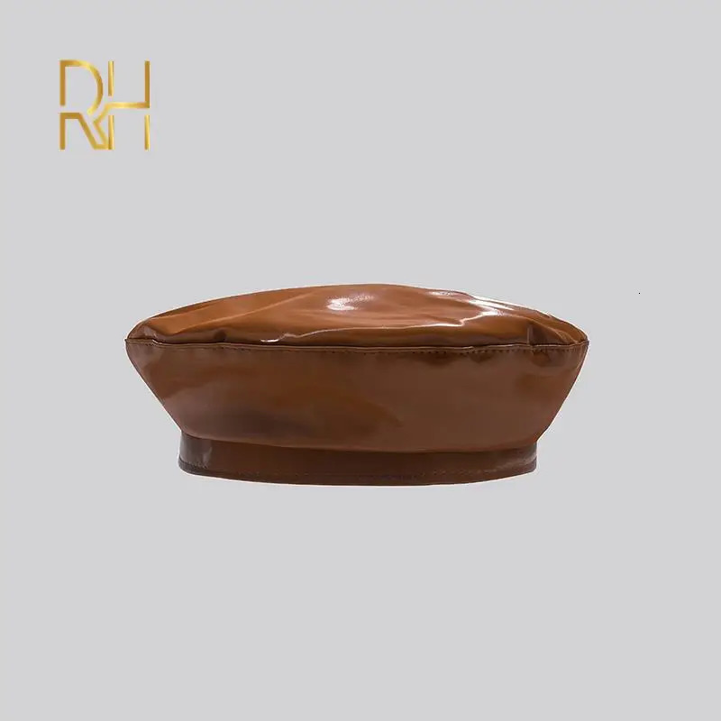 Lady mirror PU leather painter caps casual hat fashion French Artist painter glossy leather Beret Cap 251126