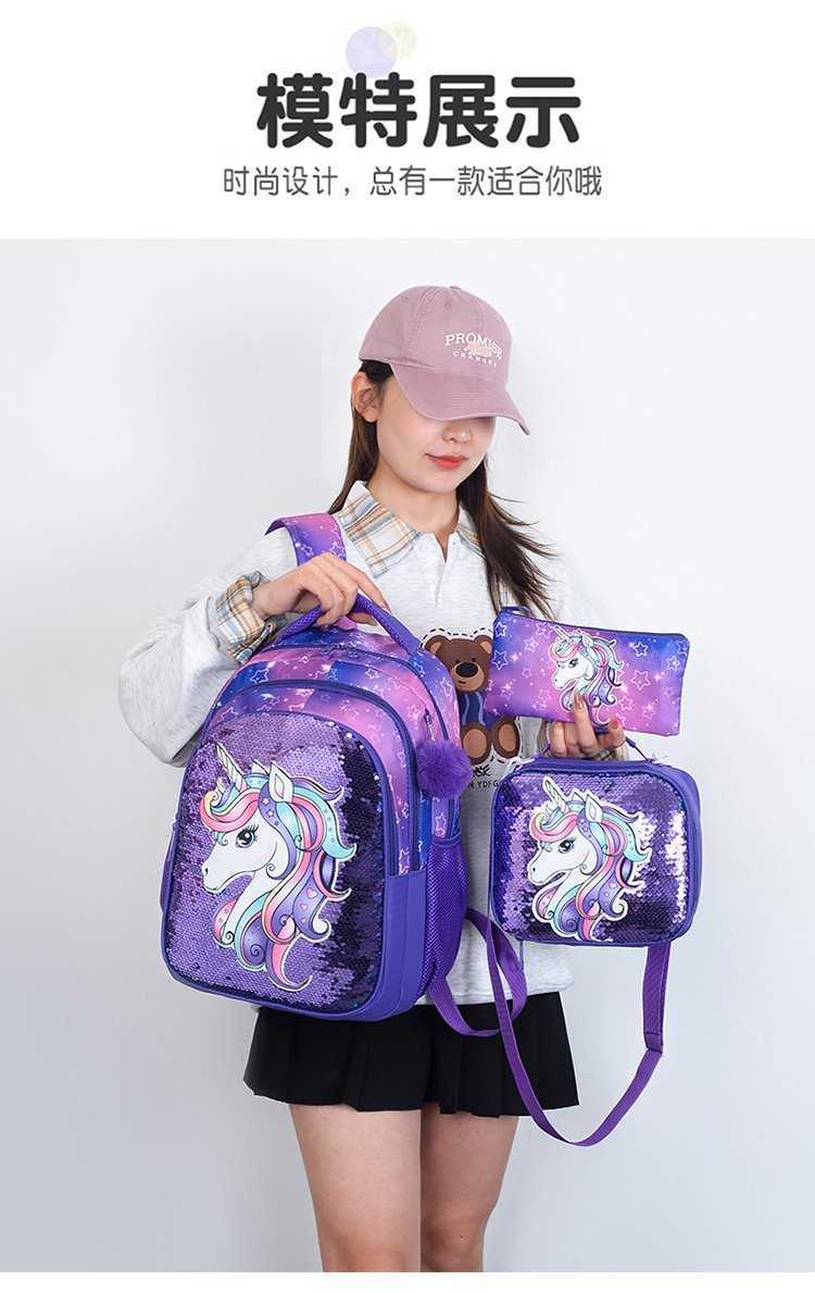 Unicorn Schoolbag - New Design for Girls in Grades 1, 2 and 3 - 3-Set Package - Backpack for Girls to Reduce Weight and Protect Spine - Children'