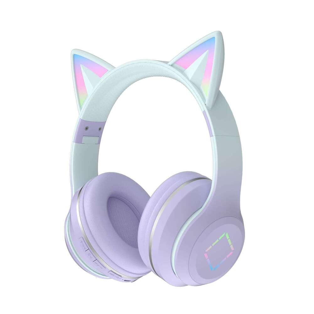 Brand crossover designer niche new DR Bluetooth ultra-long endurance gradient color luminous cat-ear wireless headset