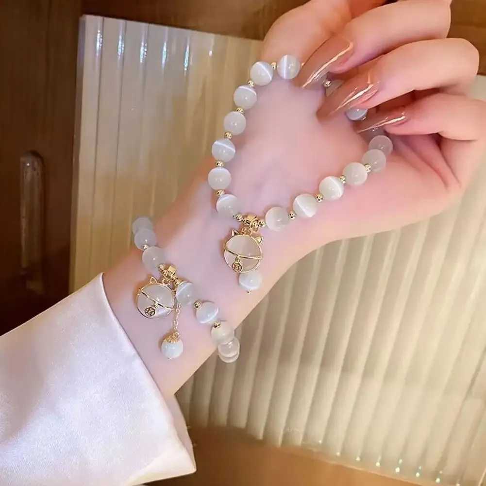 Exquisite Opal Beaded for Women Elegant Lucky Cat Pendant Adjustables Fashion Friendship Jewelry Gifts C251105