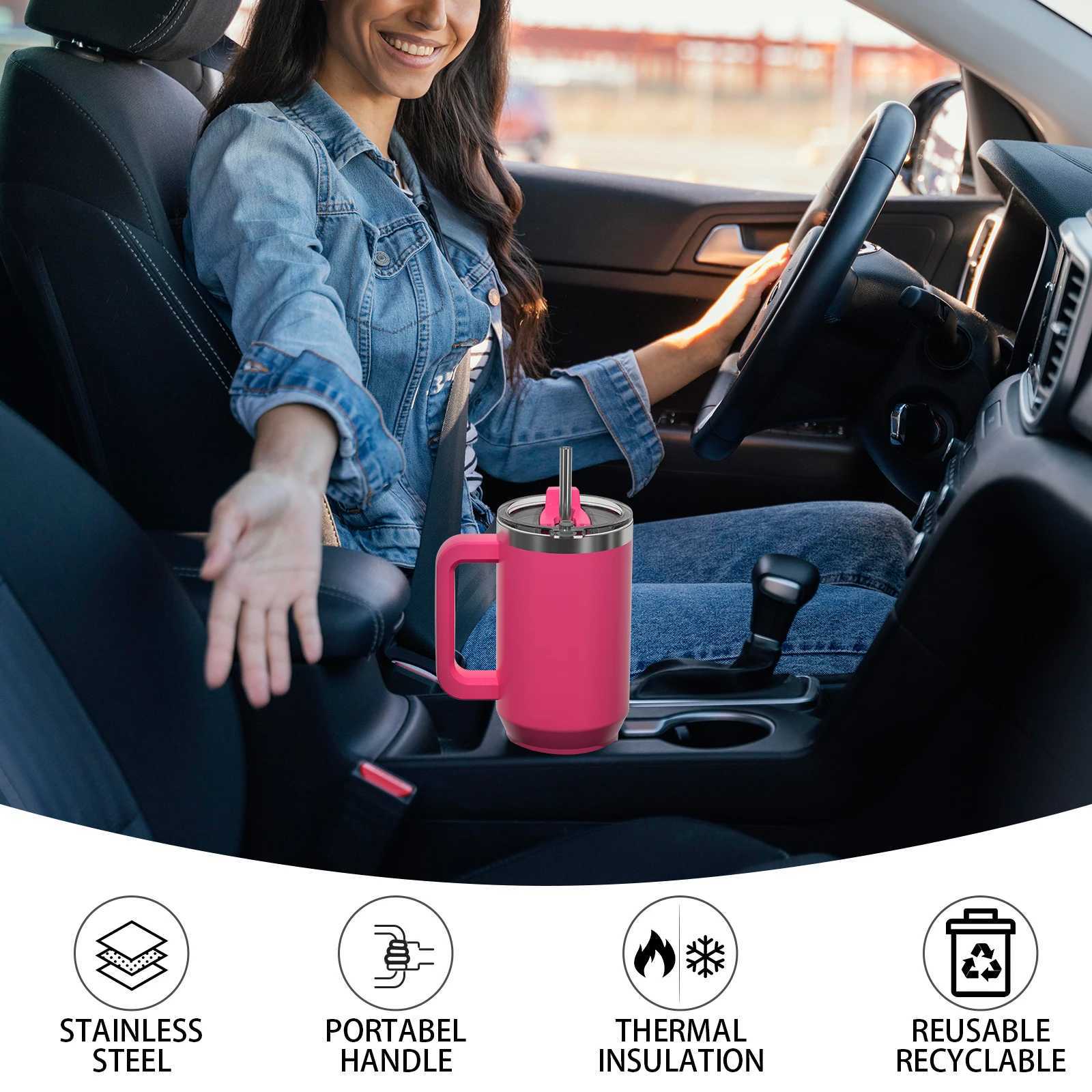 591ml Stainless Steel Insulated Cup 20oz Tumbler with Handle Straw Keep Cold and Hot Thermal Portable Car Travel Mug L251127 W260226