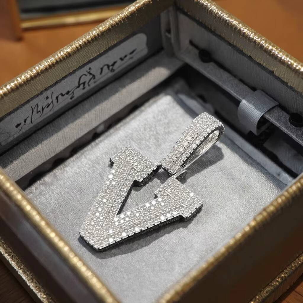 Personalized Mens Hip Hop Silver Letter Moissanite Pendant with Chain Custom Jewelry