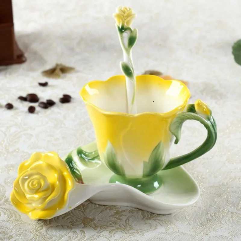Creative Three-dimensional Flower Ceramic Coffee Cup Art Rose Cup Birthday Gift Couple Drinking Water Mug Afternoon Dessert Mug C2511272
