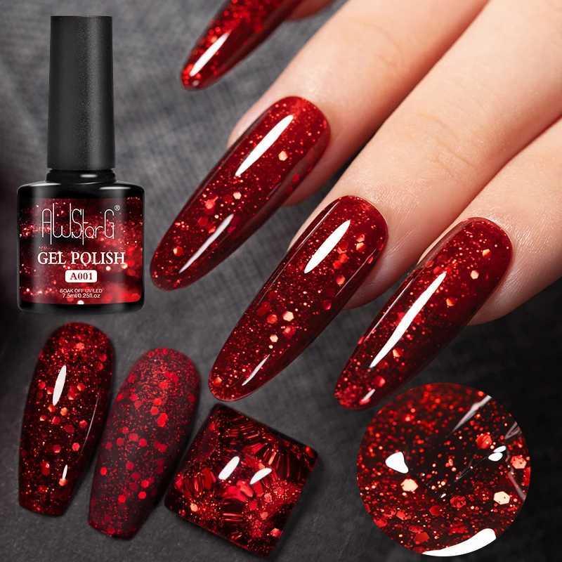 75ml Red Glitter Gel Nail Polish Crystal Semi Permanent Soak Off UV Gel Varnish Nail Art Manicure Base Matte Top Coat VernisT251127