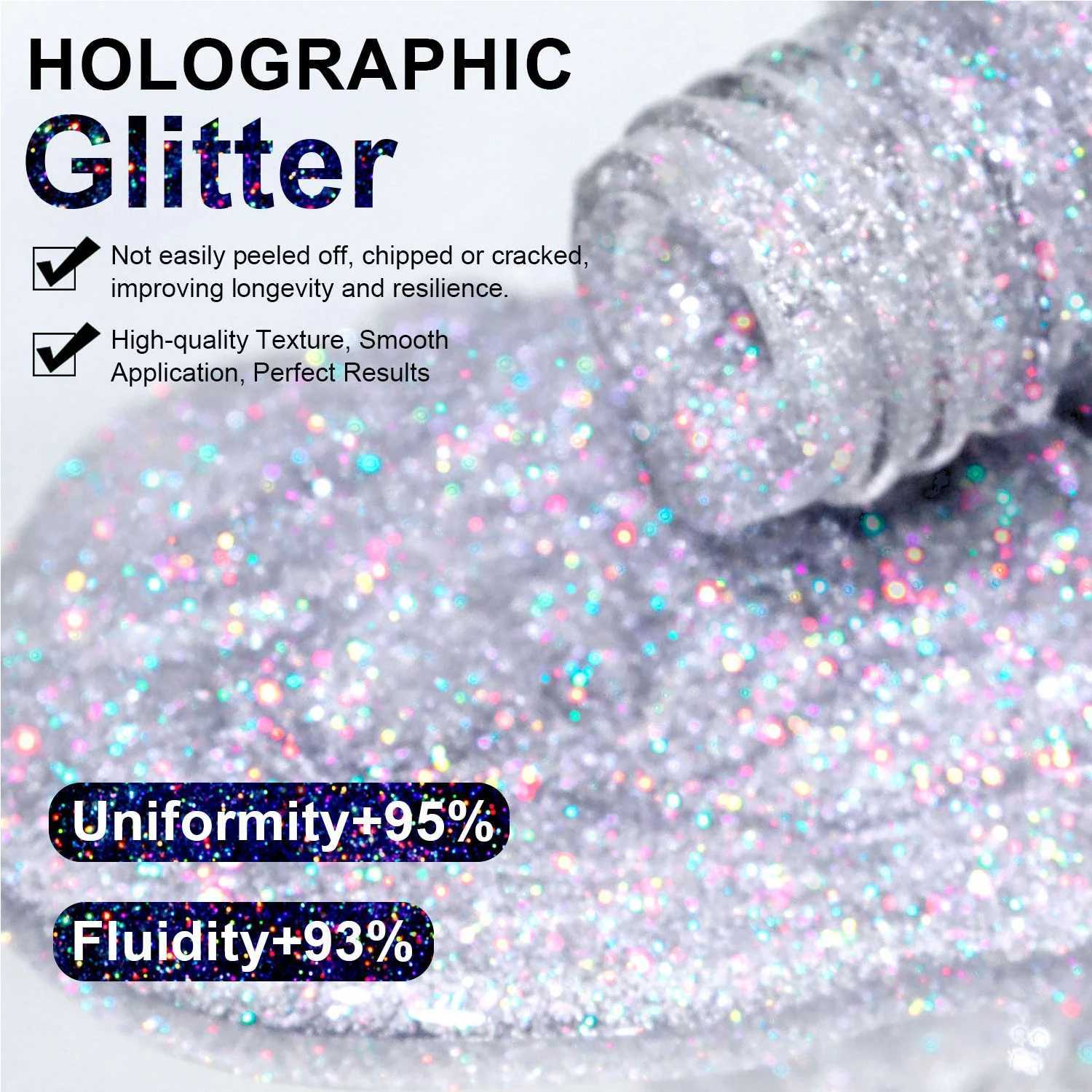 8ml Holographic Nail PolishSilver Glitter Nail Polish Air Dry FastHigh Glossy Shiny Nail Pigment Laser Iridescent NailT251127