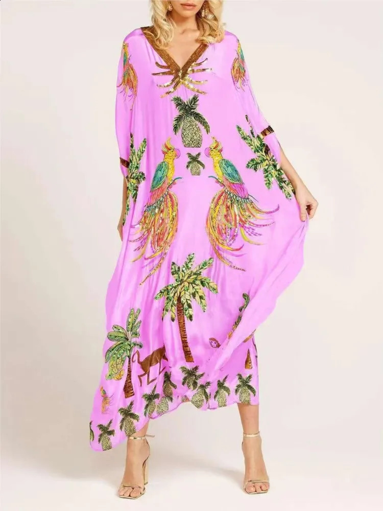 SpringSummer Bohemian Animal Pattern Printed Womens Long Dress Fashionable and Sexy Vneck Loose Elegant Retro 250420