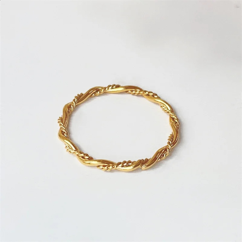 2mm Minimalist Stainless Steel Knuckle Rope Twist Chain Ring for Women Girls Gold Plated Braided Ring Waterproof Jewelry 250427