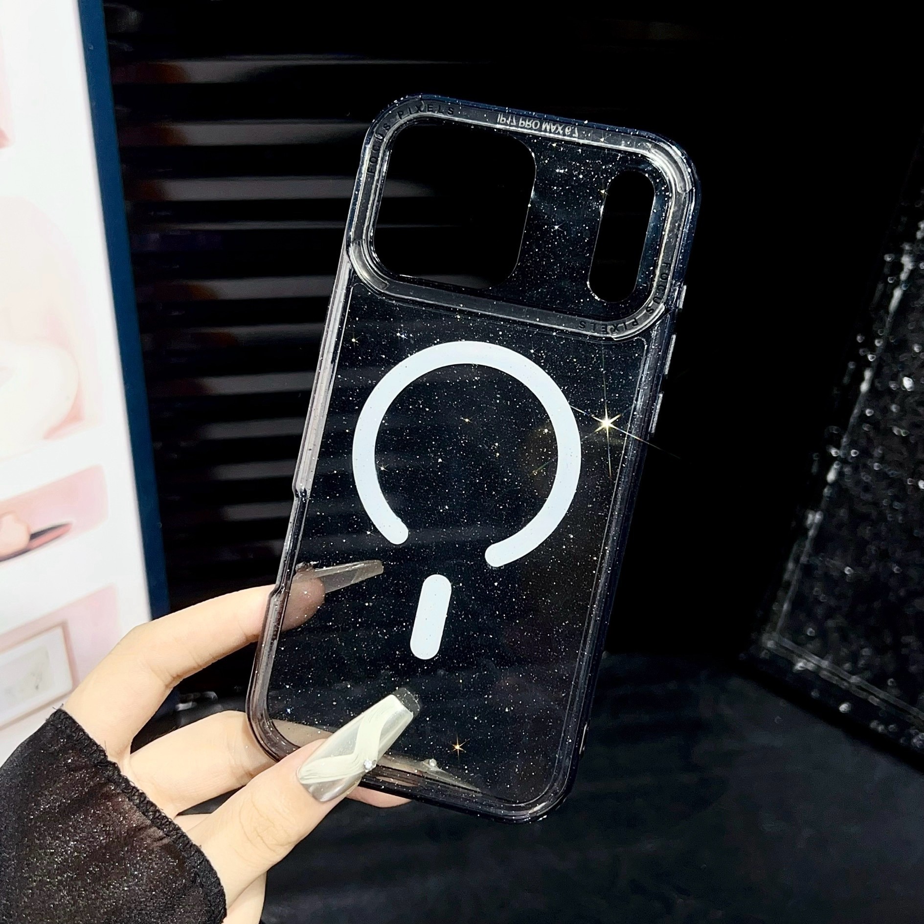 Glitter Single Color Frame Magnetic Phone Case iPhone 17 Pro Max Compatible with Apple 16 Pro Transparent Protective Case