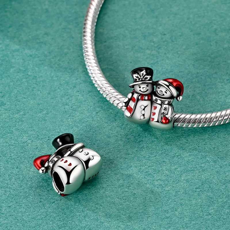 925 Sterling Silver Snowman Beads Christmas Bell Charms Fit 3mm Women Bracelet DIY Accessories Christmas Gift Fine JewelryT251127