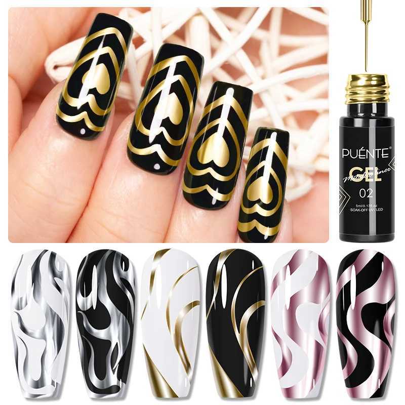 PUENTE 5ml Metallic Painting Liner Gel Polish Bright Mirror Effect Semi-Permanent UV Nail Varnish For Stunning French Nail ArtT251127